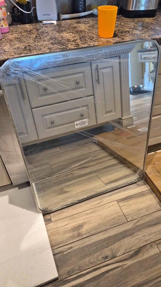 Brushed nickel mirror