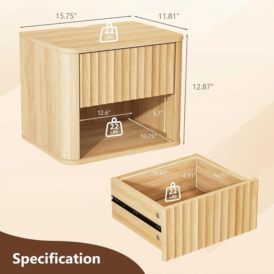 NEW Floating Fluted Oak Nightstand with Rounded Edges - 1 Drawer - photo 2