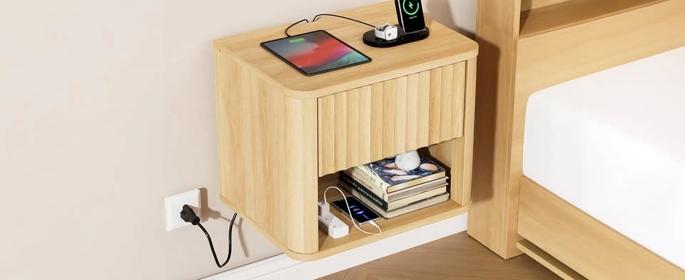 NEW Floating Fluted Oak Nightstand with Rounded Edges - 1 Drawer - photo 4