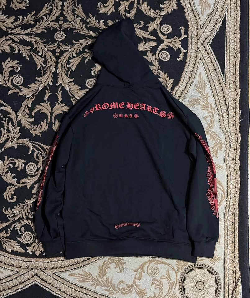 Chrome Hearts Red Floral / Horseshoe Zip-Up / Pullover Hoodie - photo 2