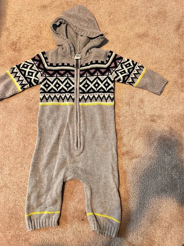Old Navy Fair Isle Knit Hooded Romper 6-12M