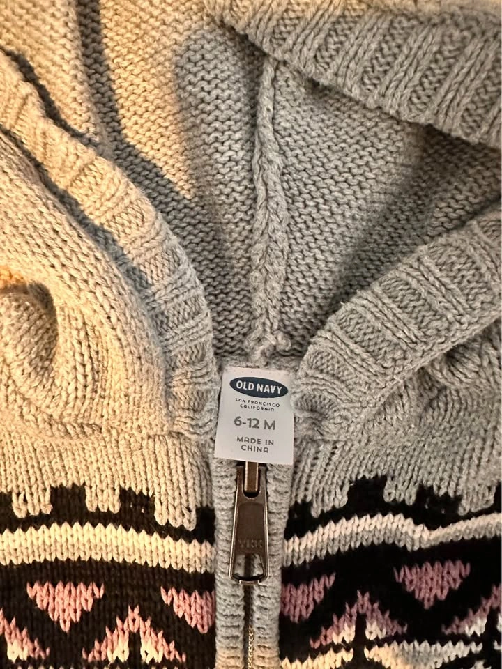 Old Navy Fair Isle Knit Hooded Romper 6-12M - photo 2