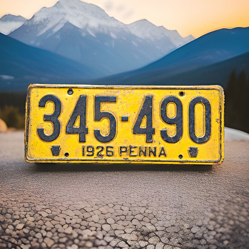 Vintage 1926 Pennsylvania License Plate Tag 345-490
