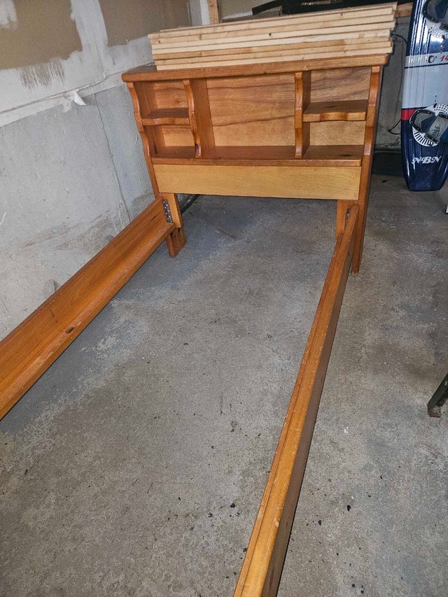 Wooden Bed Frame With Shelf Headboard