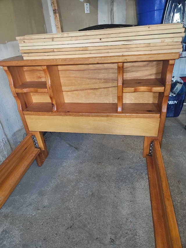 Wooden Bed Frame With Shelf Headboard - photo 2