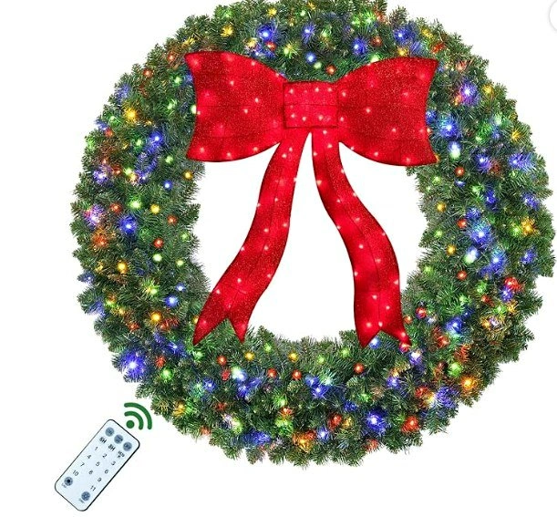 NEW 48 Inch Pre-Lit Christmas Wreath