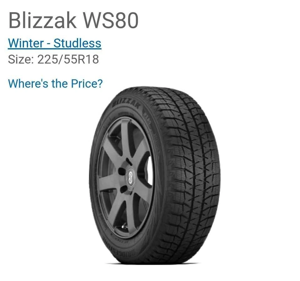18" Bridgestone Blizzak Winter Tires & Rims 225/55R18 (5x114.3)
