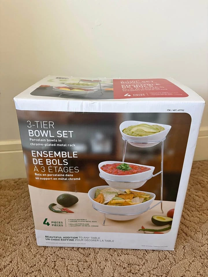 3-Tier Bowl Set with Chrome-Plated Metal Rack