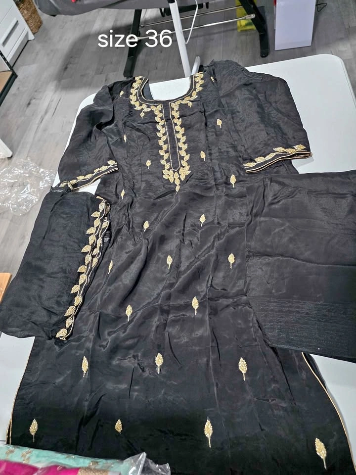 Black Embroidered Salwar Kameez Suit Size 36