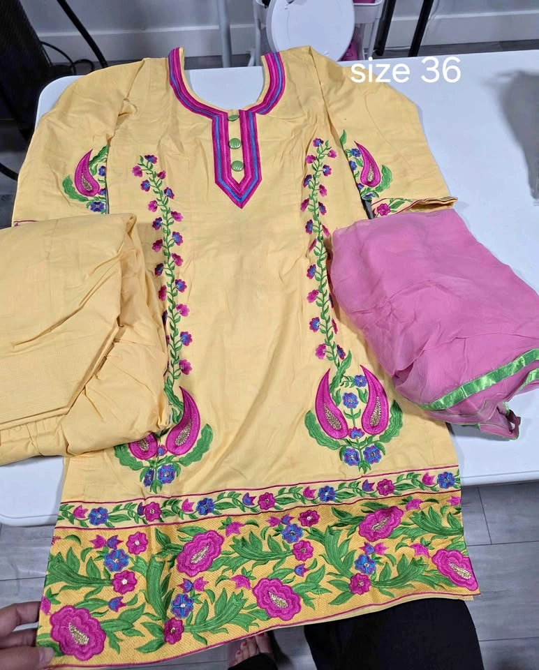 Yellow Embroidered Salwar Kameez Set Size 36