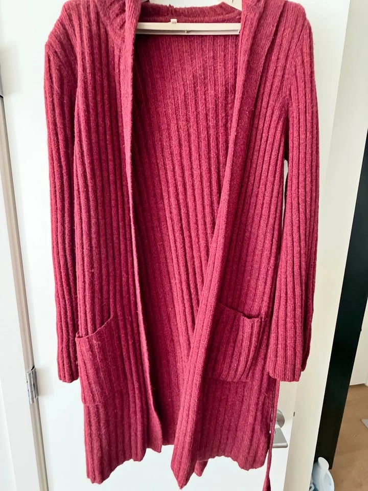 Burgundy Ribbed Hooded Cardigan