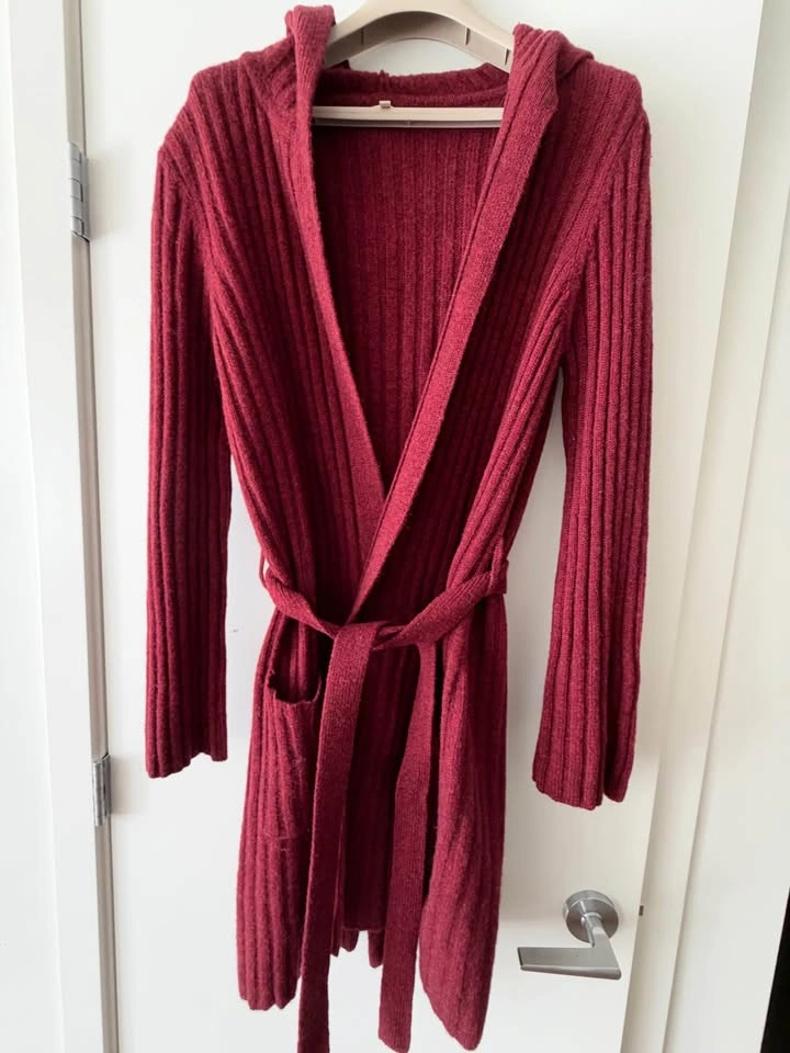 Burgundy Ribbed Hooded Cardigan - photo 2