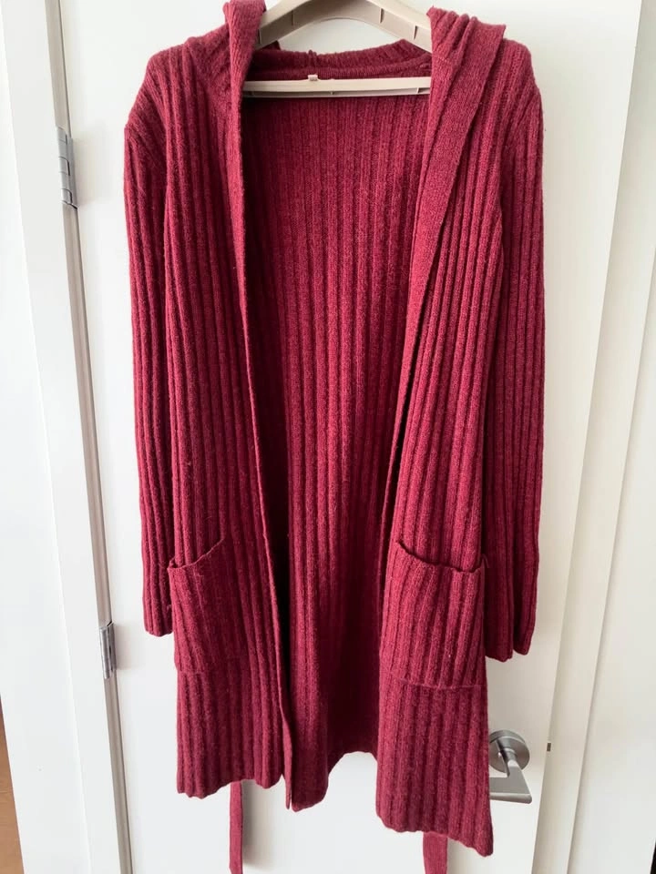 Burgundy Ribbed Hooded Cardigan - photo 3