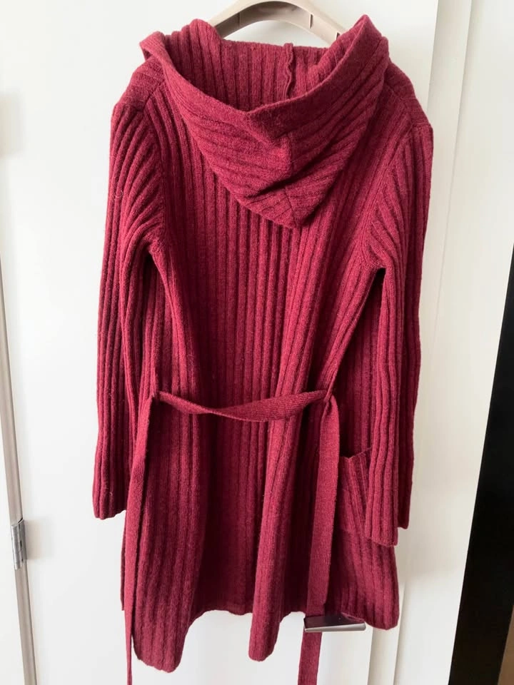 Burgundy Ribbed Hooded Cardigan - photo 4