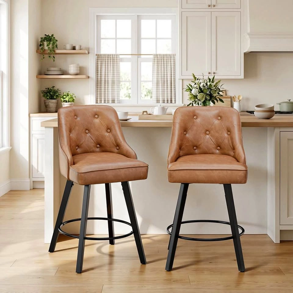 NEW Leather Swivel Kitchen Island Chairs - Set of 2
