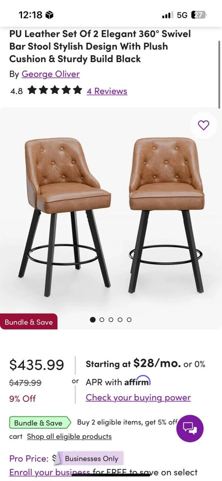 NEW Leather Swivel Kitchen Island Chairs - Set of 2 - photo 3
