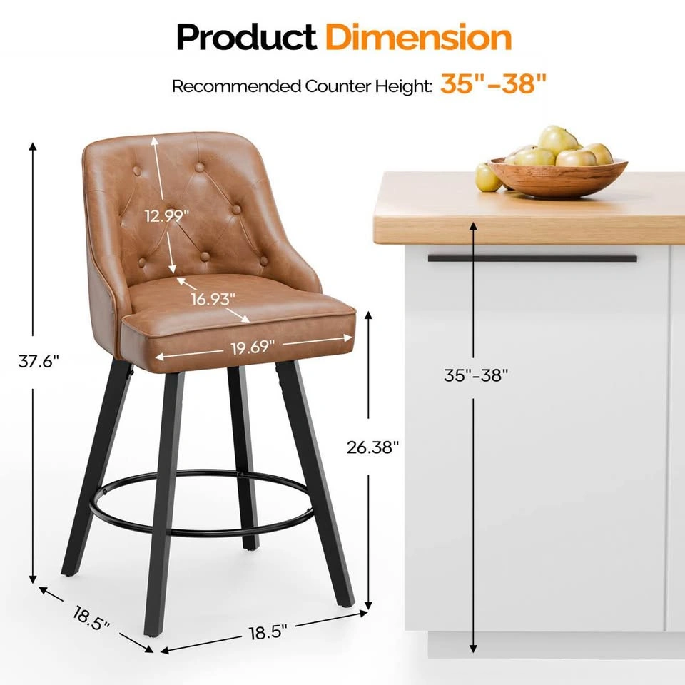 NEW Leather Swivel Kitchen Island Chairs - Set of 2 - photo 4