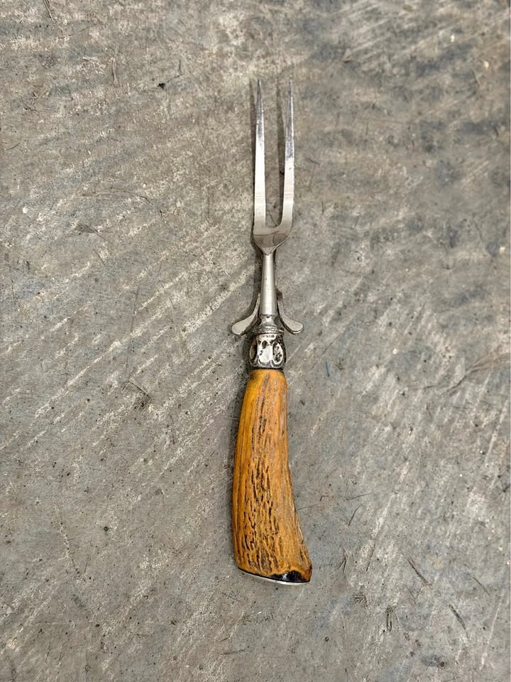 19th Century Carving Fork Sterling Silver & Stag Horn Handle