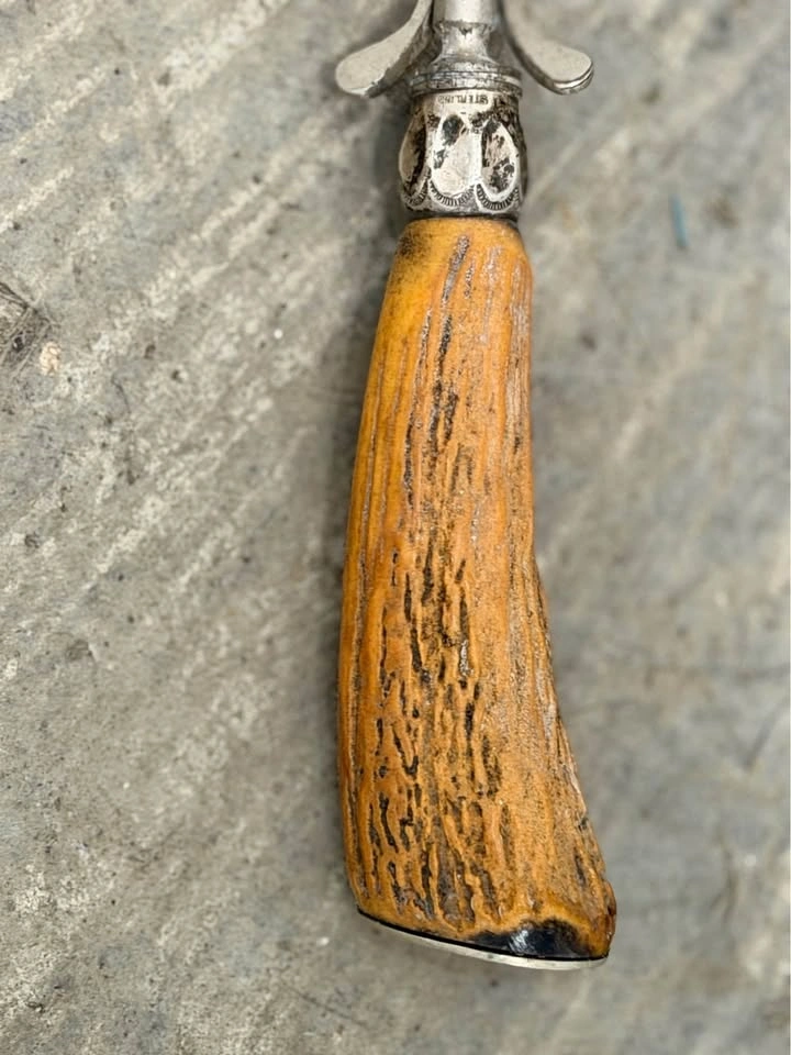 19th Century Carving Fork Sterling Silver & Stag Horn Handle - photo 2