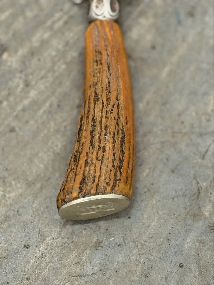 19th Century Carving Fork Sterling Silver & Stag Horn Handle - photo 4