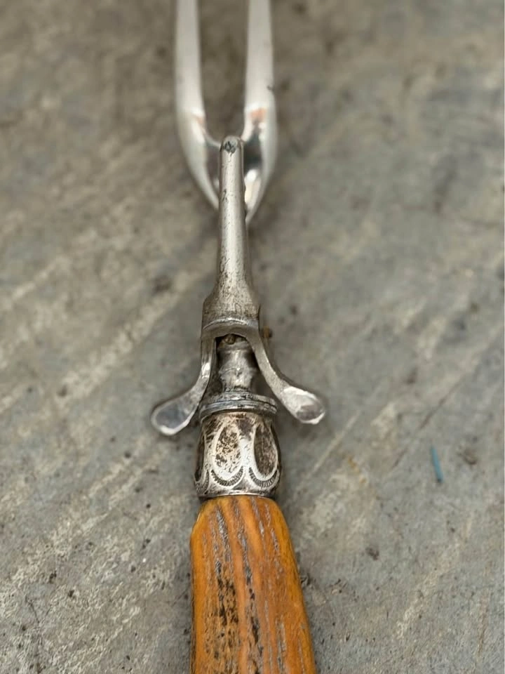 19th Century Carving Fork Sterling Silver & Stag Horn Handle - photo 5