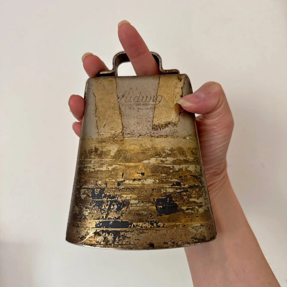 Vintage Ludwig Chicago Cowbell – Gold Tone Metal Percussion Bell