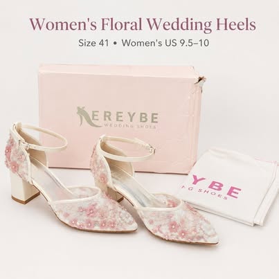 EREYBE Women's Floral Wedding Heels Ivory Pink EU 41 / US 9.5-10