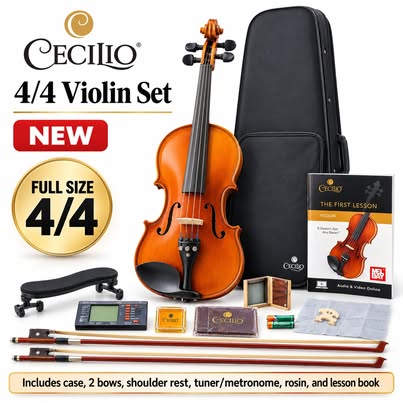 Cecilio 4/4 Full-Size Violin Outfit – 2 Bows, Case, Tuner