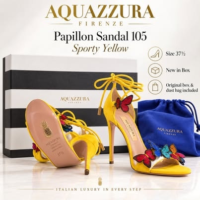Aquazzura Papillon Sandal 105 Sporty Yellow EU 37.5 - New