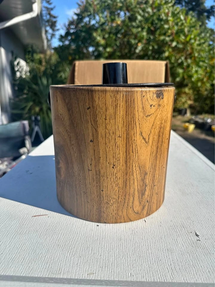 Vintage Faux Wood Grain Ice Bucket with Tongs