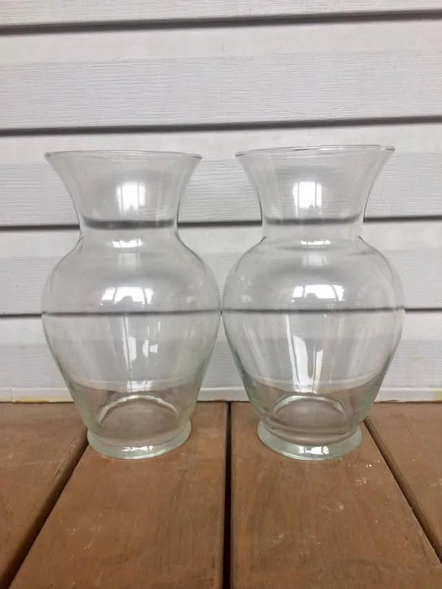 Pair Of Wide Bottom Glass Vases - 11” Tall thumbnail