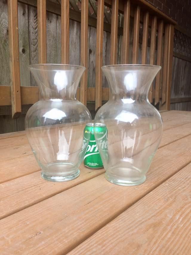 Pair Of Wide Bottom Glass Vases - 11” Tall - photo 2