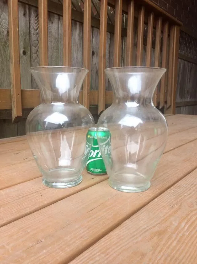 Pair Of Wide Bottom Glass Vases - 11” Tall image indicator(2)
