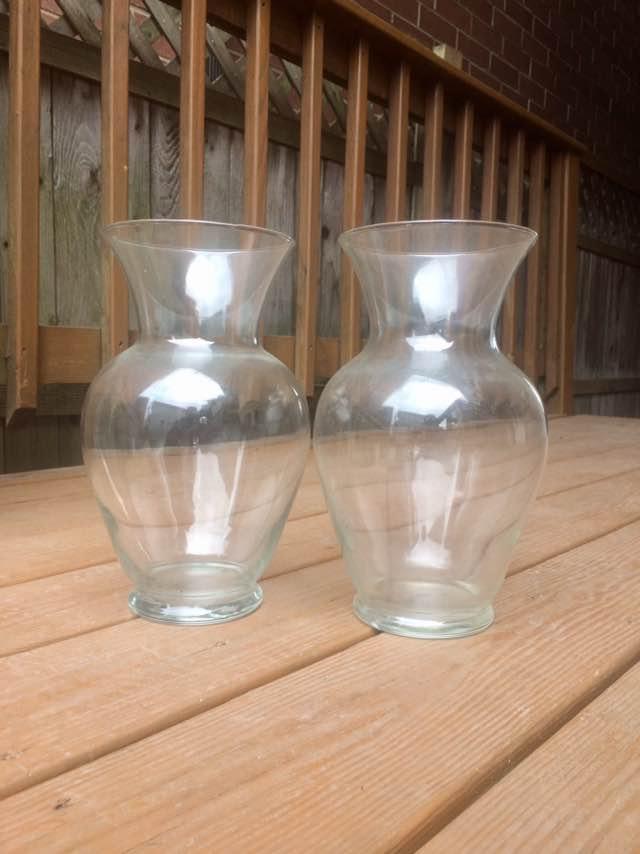 Pair Of Wide Bottom Glass Vases - 11” Tall - photo 4
