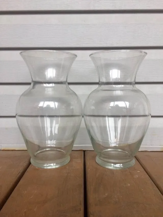 Pair Of Wide Bottom Glass Vases - 11” Tall image indicator(7)