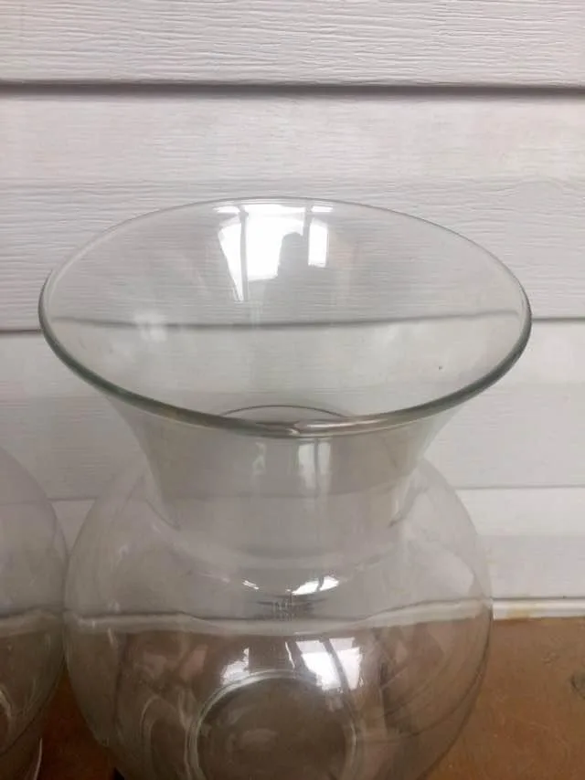 Pair Of Wide Bottom Glass Vases - 11” Tall image indicator(9)
