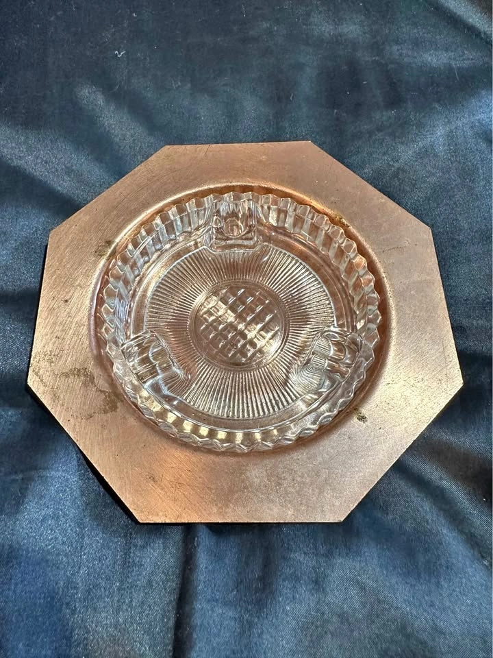 Vintage Solid Copper and Glass Ashtray Made in Canada