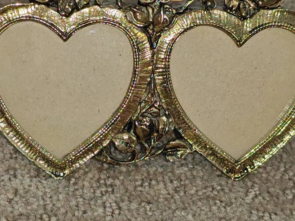 50th Anniversary Double Heart Picture Photo Frame - Brass Tone - photo 3