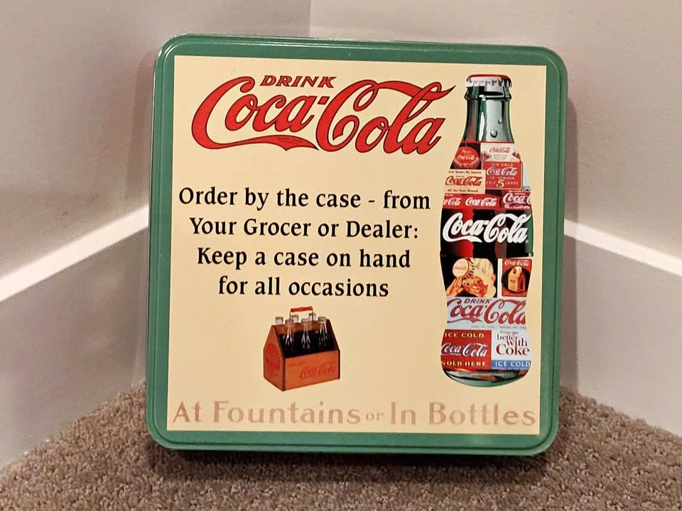 Coca-Cola Metal Collector Tin Box - "At Fountains or In Bottles"