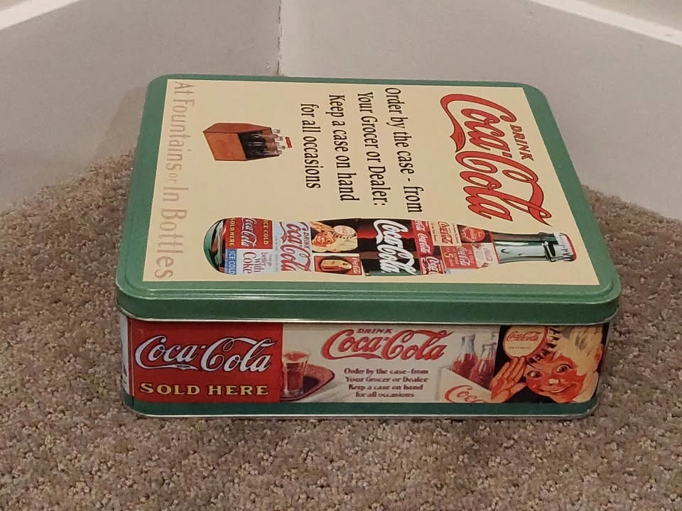 Coca-Cola Metal Collector Tin Box - "At Fountains or In Bottles" - photo 2