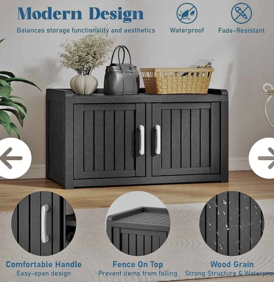 2-Tier Storage Bench, Waterproof UV-Resistant Indoor/Outdoor