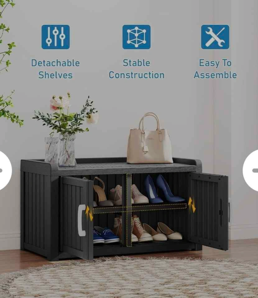 2-Tier Storage Bench, Waterproof UV-Resistant Indoor/Outdoor - photo 2