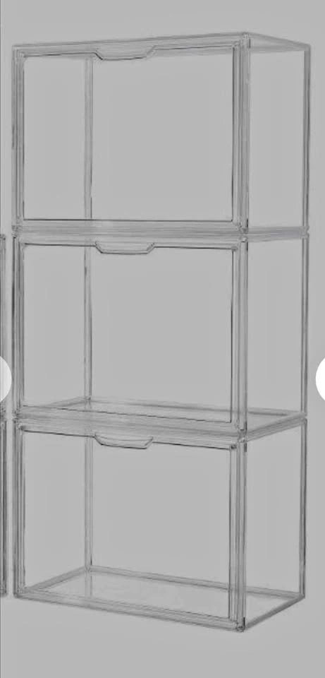 Acrylic Display Case, 3-Pack XL Stackable Bins with Magnetic Lid
