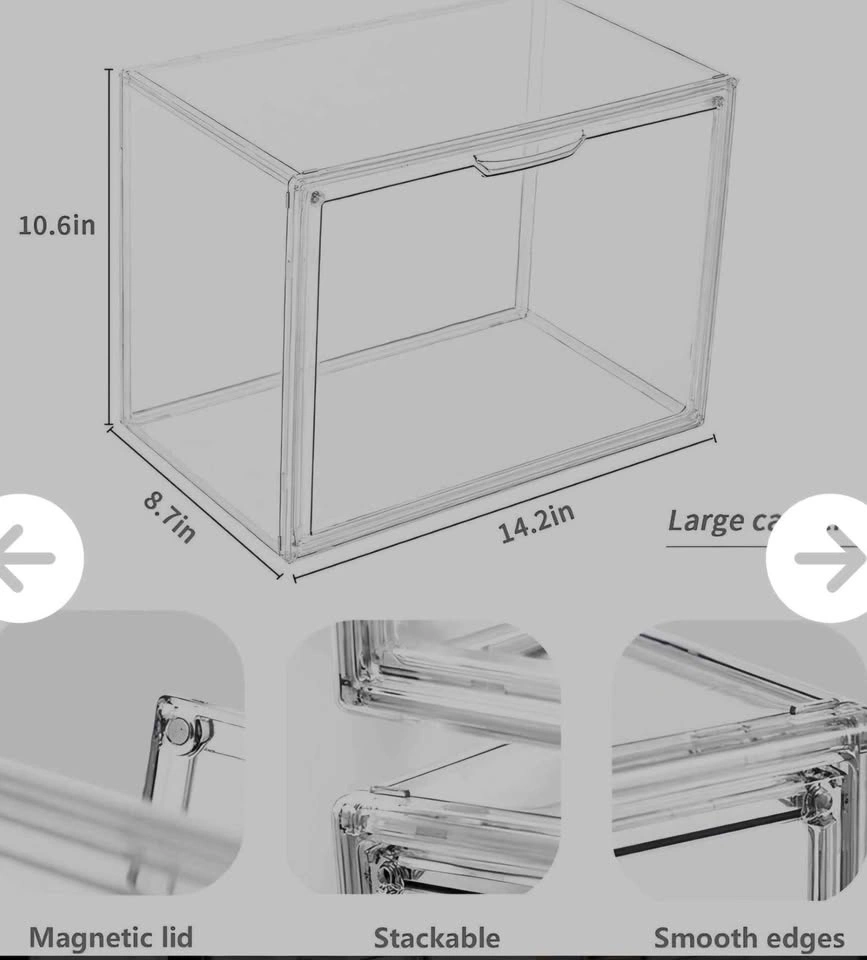 Acrylic Display Case, 3-Pack XL Stackable Bins with Magnetic Lid - photo 2