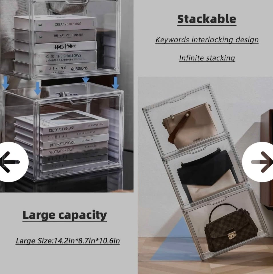 Acrylic Display Case, 3-Pack XL Stackable Bins with Magnetic Lid - photo 3