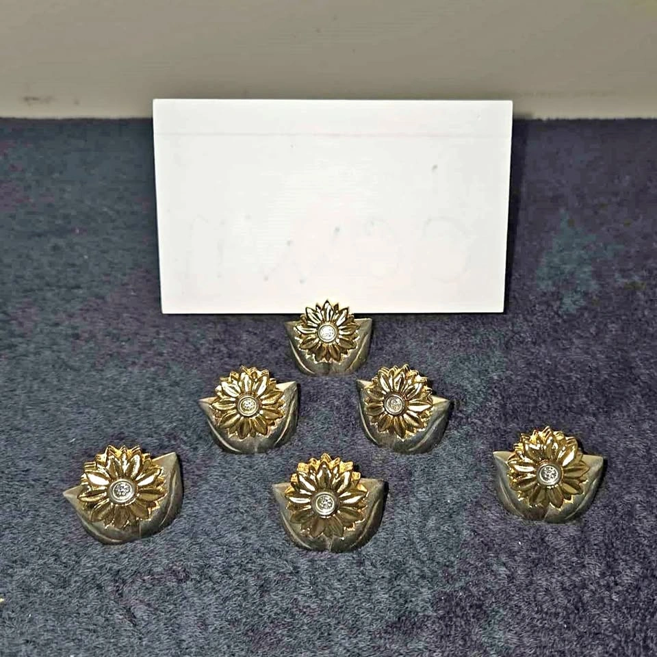 🌻 Vintage Heavy Mixed-Metal Sunflower Place-Card Holder