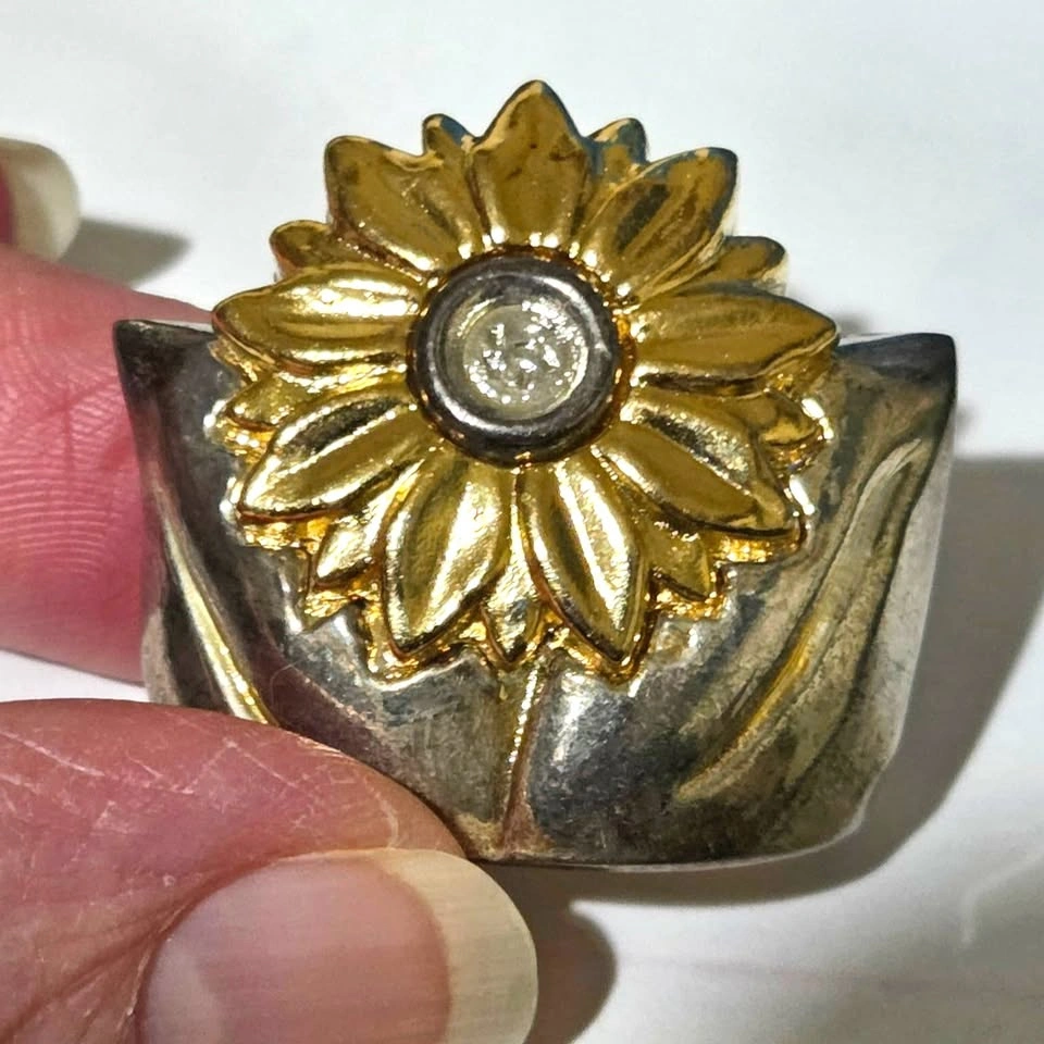 🌻 Vintage Heavy Mixed-Metal Sunflower Place-Card Holder - photo 3