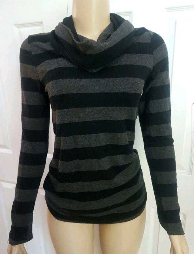 Womens Striped Cowl Neck Sweater