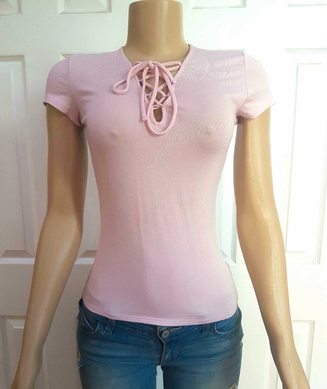 Brand New! Pink Lace Up Top
