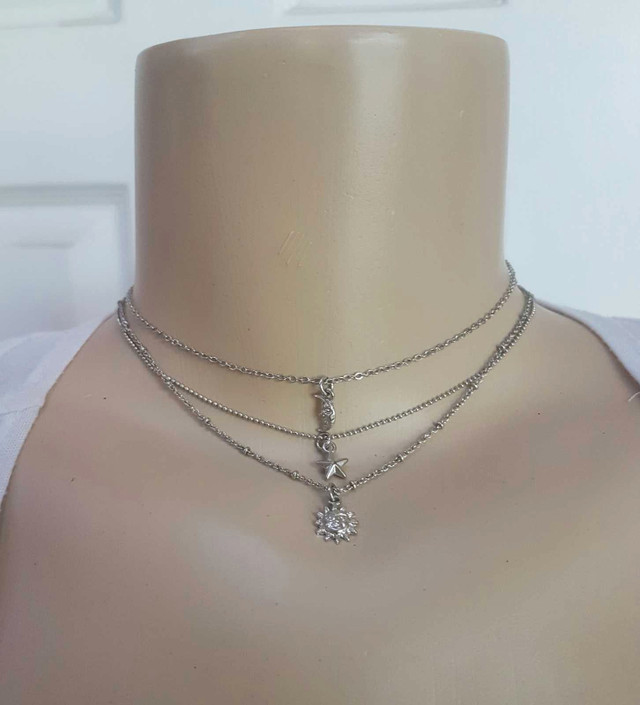 NEW! 3 Piece Layered Silver Necklace Set